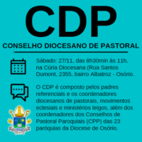 O Conselho Diocesano de Pastoral (CDP) se reunirá em Osório no dia 27 de novembro